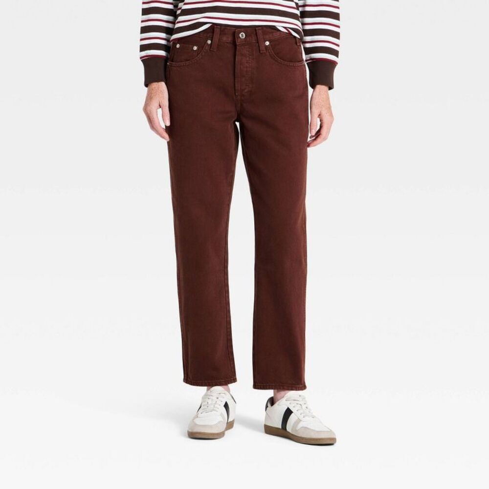 Women's Mid-Rise Boyfriend Jeans - Universal Thread Burgundy 12 Long